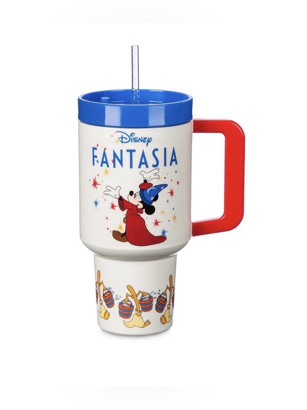 2024 Disney Parks Fantasia Sorcerer Mickey Tumbler Cup w/ Glitter Straw New